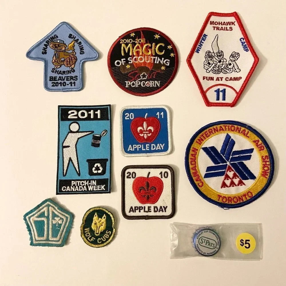 Lot of Assorted Patches and Beer Bottle Cap Boy Scouts Camp Air Show Cubs